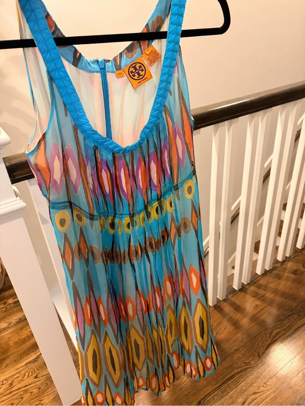 Tory Burch Silk Turquoise Multicolor Printed Midi Dress